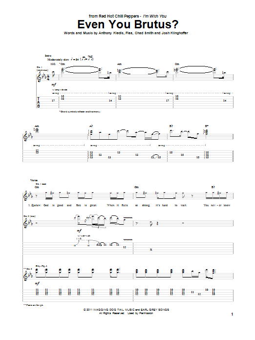 Learn to play Red Hot Chili Peppers Even You Brutus? sheet music for Piano, Vocal & Guitar (Right-Hand Melody) in minutes. Red Hot Chili Peppers Even You Brutus? sheet music preview music notes and score for Piano, Vocal & Guitar (Right-Hand Melody) including 5 page(s)