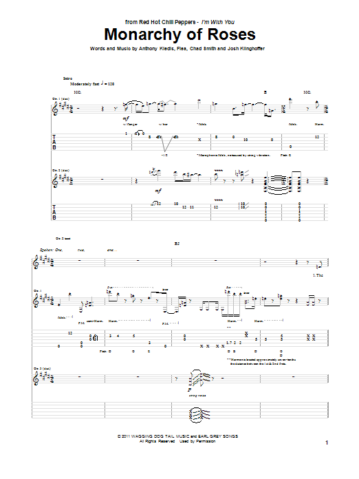 Learn to play Red Hot Chili Peppers Monarchy Of Roses sheet music for Guitar Tab in minutes. Red Hot Chili Peppers Monarchy Of Roses sheet music preview music notes and score for Guitar Tab including 14 page(s)