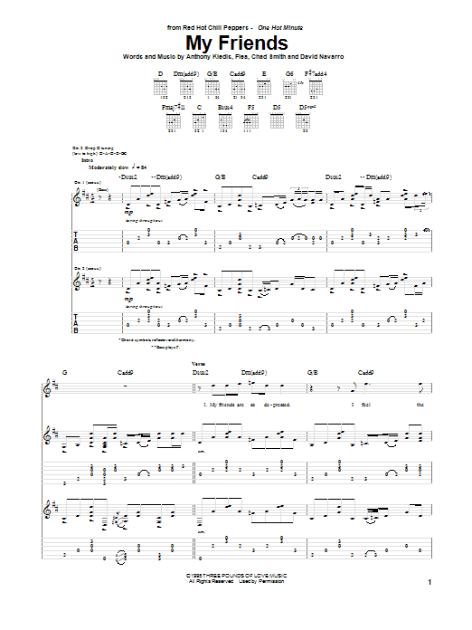 Red Hot Chili Peppers My Friends sheet music preview music notes and score for Guitar Tab including 7 page(s)