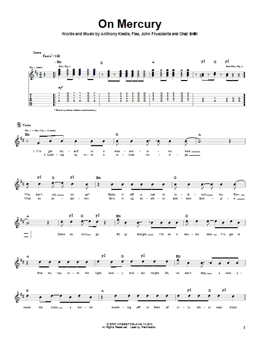 Learn to play Red Hot Chili Peppers On Mercury sheet music for Bass Guitar Tab in minutes. Red Hot Chili Peppers On Mercury sheet music preview music notes and score for Bass Guitar Tab including 7 page(s)