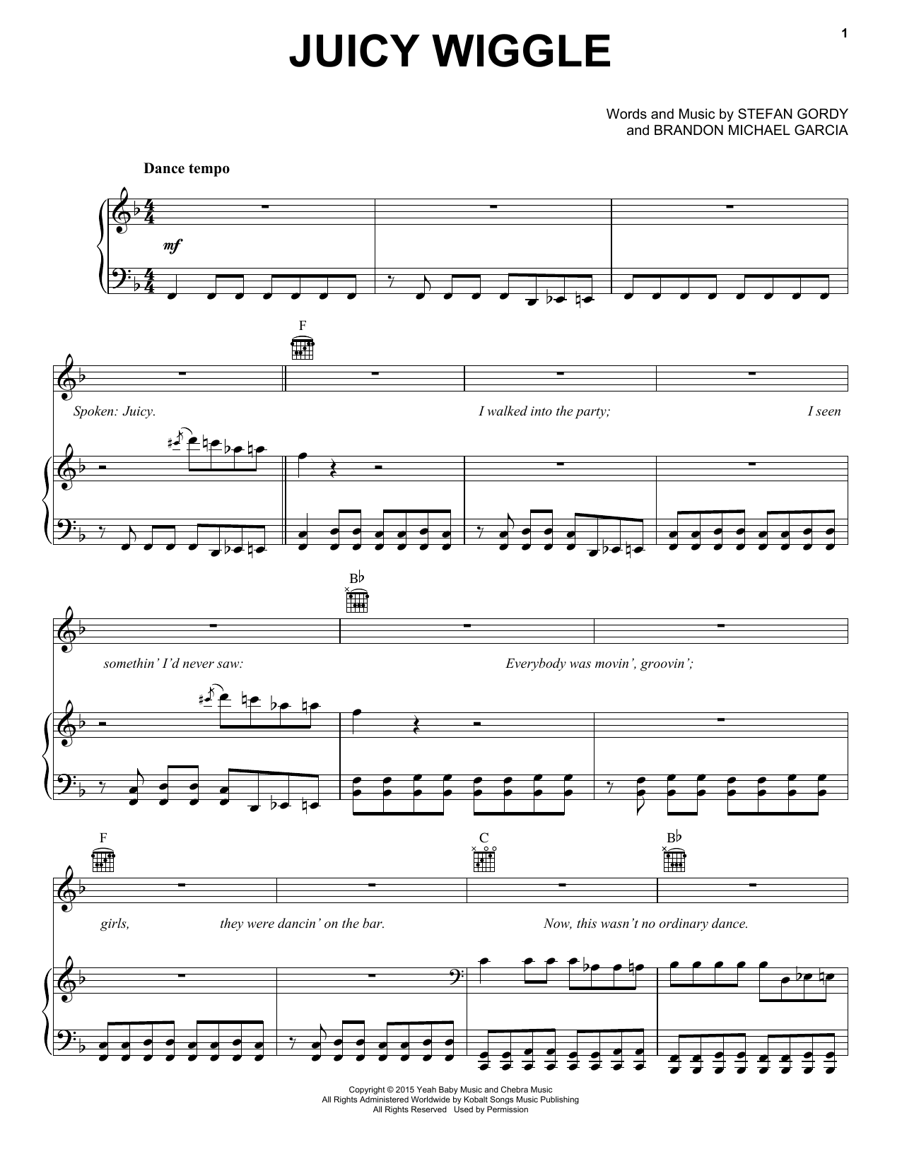 Learn to play Redfoo Juicy Wiggle sheet music for Piano, Vocal & Guitar (Right-Hand Melody) in minutes. Redfoo Juicy Wiggle sheet music preview music notes and score for Piano, Vocal & Guitar (Right-Hand Melody) including 8 page(s)