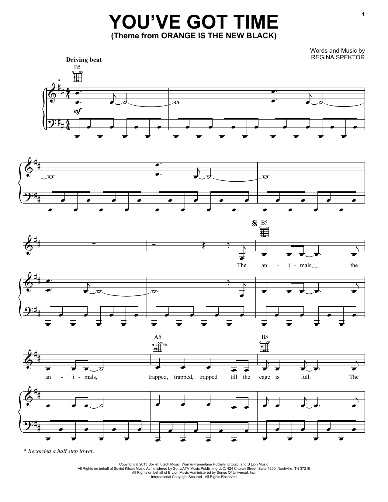 Regina Spektor You've Got Time (Theme from Orange Is The New Black) sheet music, chords, lyrics - Printable PDF for Lead Sheet / Fake Book