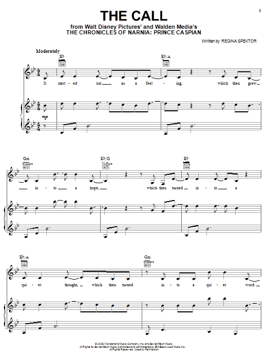 Learn to play Regina Spektor The Call sheet music for Piano, Vocal & Guitar (Right-Hand Melody) in minutes. Regina Spektor The Call sheet music preview music notes and score for Piano, Vocal & Guitar (Right-Hand Melody) including 6 page(s)