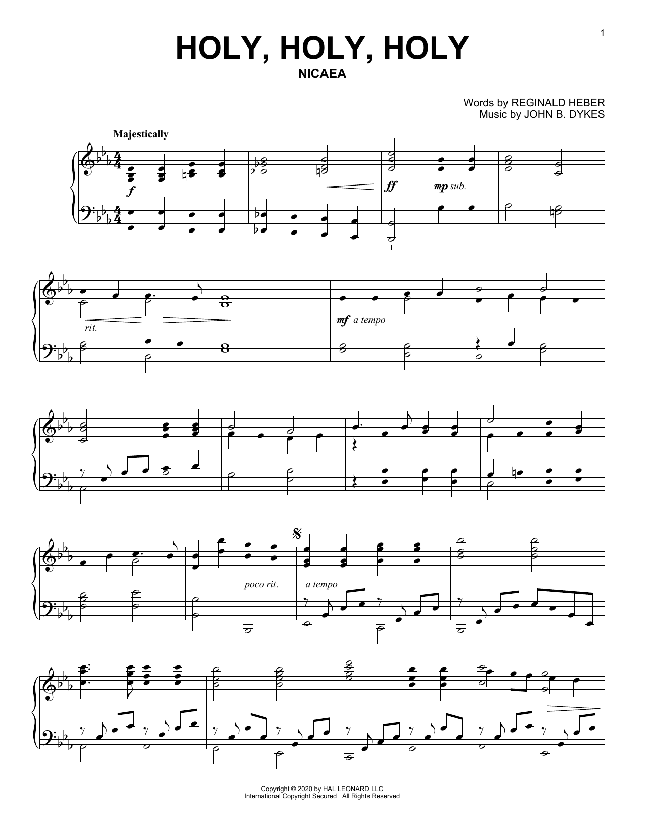 Reginald Heber and John B. Dykes Holy, Holy, Holy sheet music, chords, lyrics - Printable PDF for Piano Solo