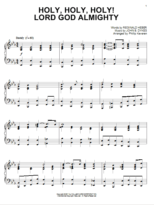 Reginald Heber Holy, Holy, Holy! Lord God Almighty sheet music, chords, lyrics - Printable PDF for Piano