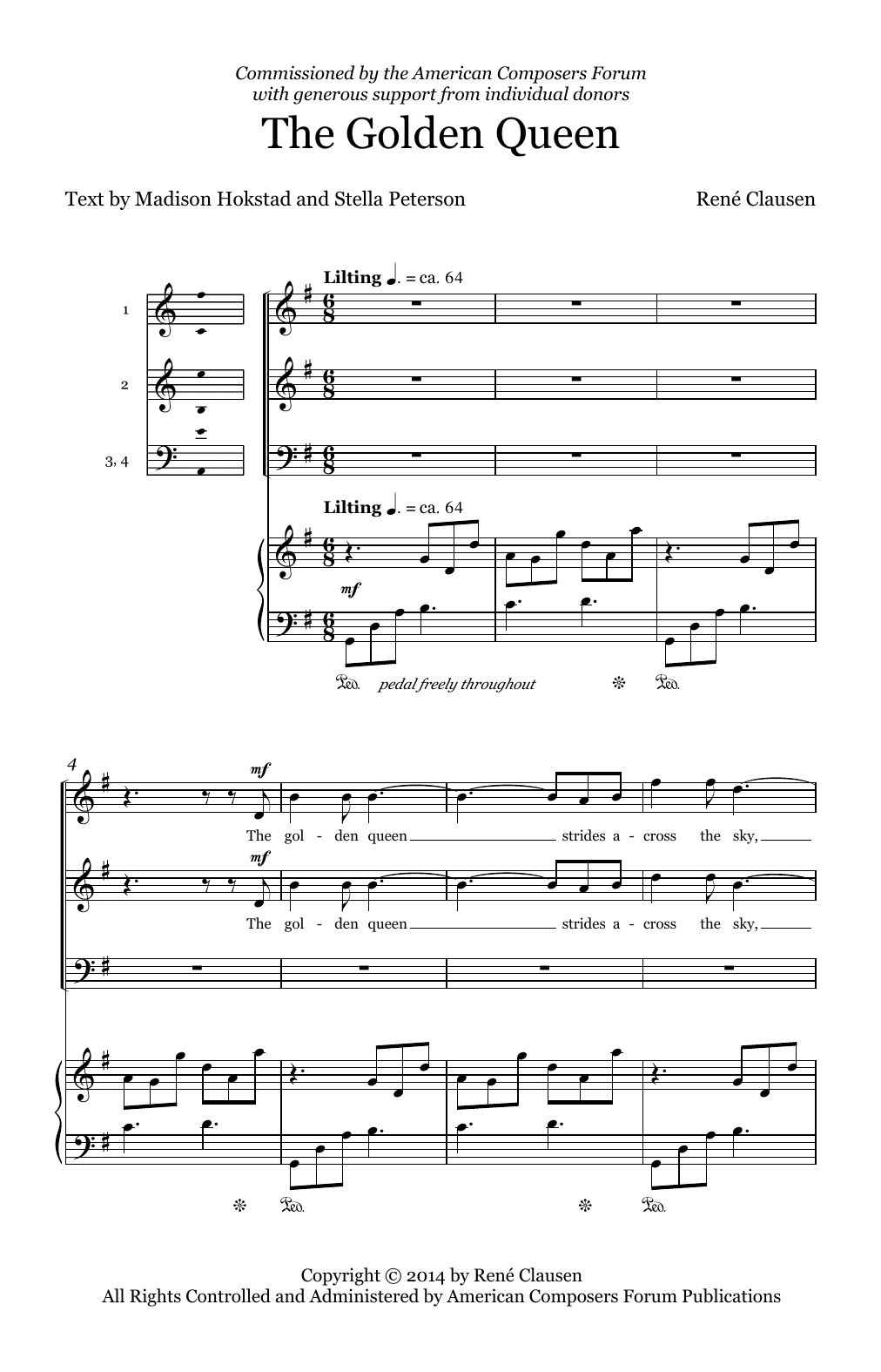 Learn to play René Clausen The Golden Queen sheet music for SATB Choir in minutes. René Clausen The Golden Queen sheet music preview music notes and score for SATB Choir including 10 page(s)
