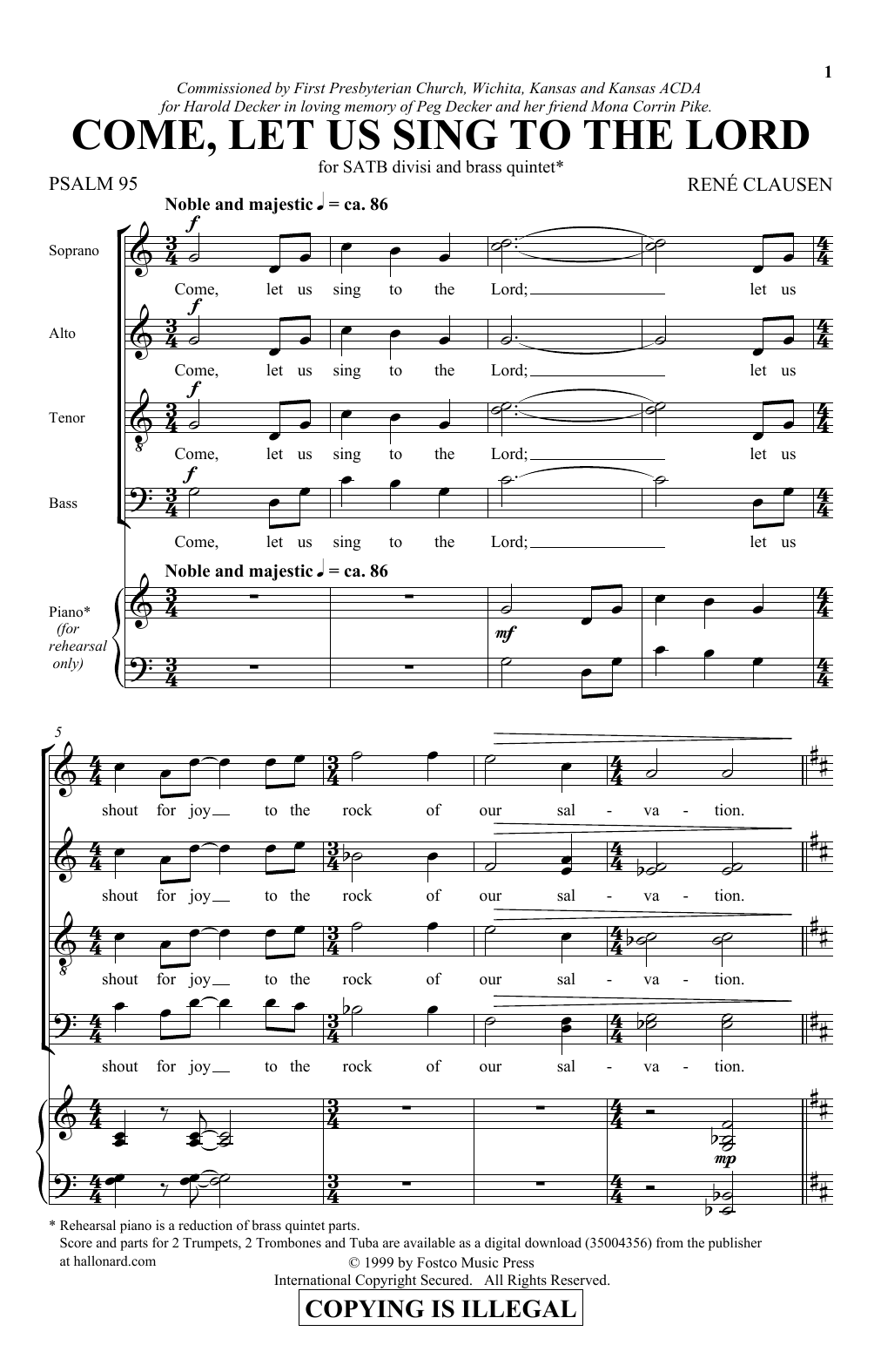 Rene Clausen Come, Let Us Sing To The Lord sheet music, chords, lyrics - Printable PDF for Special