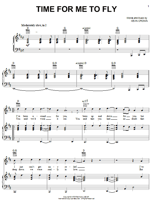 Learn to play REO Speedwagon Time For Me To Fly sheet music for Lyrics & Piano Chords in minutes. REO Speedwagon Time For Me To Fly sheet music preview music notes and score for Lyrics & Piano Chords including 3 page(s)