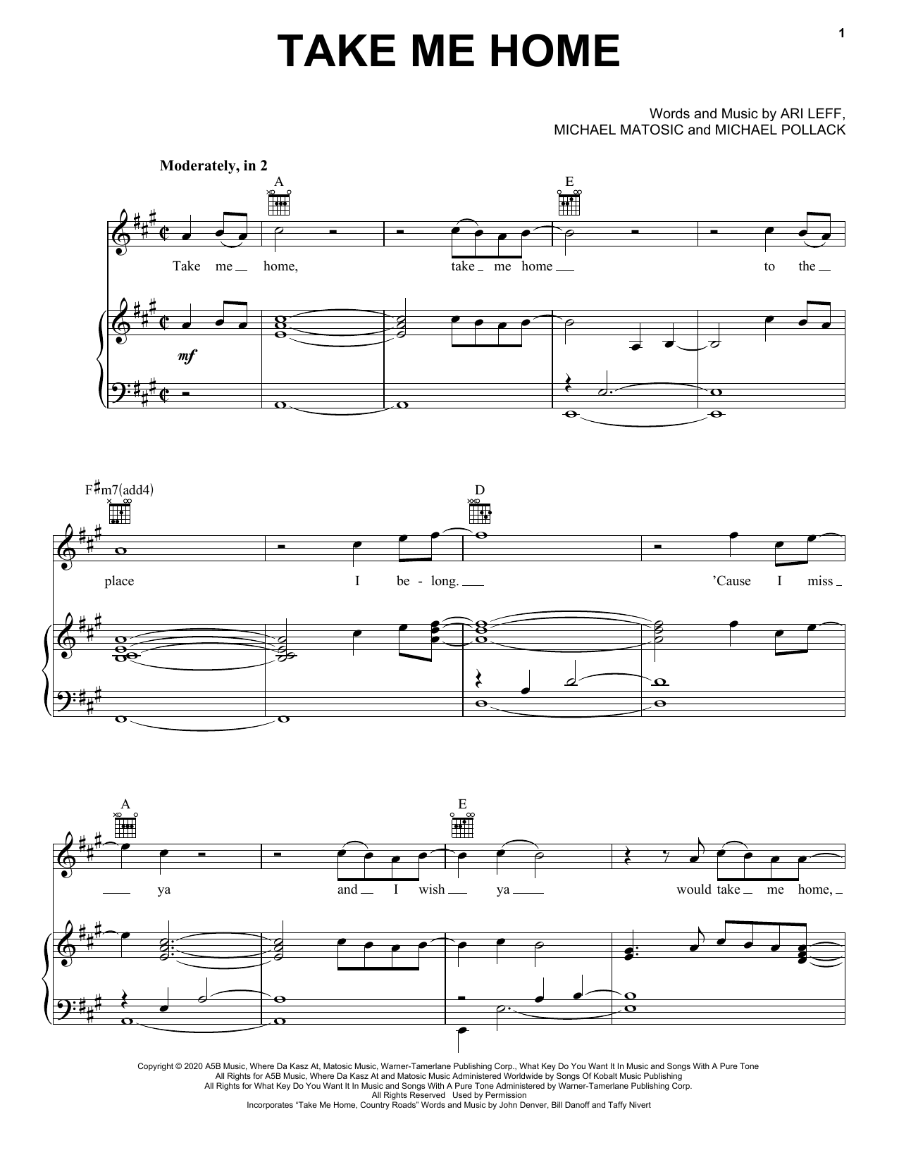 Restless Road & Kane Brown Take Me Home sheet music preview music notes and score for Piano, Vocal & Guitar (Right-Hand Melody) including 7 page(s)