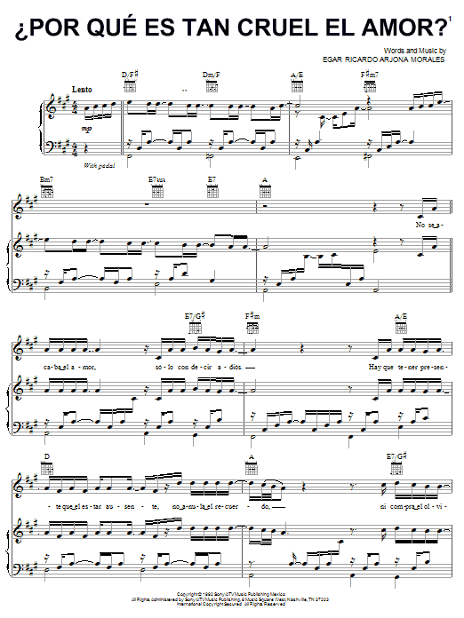 Ricardo Arjona Por Que Es Tan Cruel El Amor sheet music, chords, lyrics - Printable PDF for Piano, Vocal & Guitar (Right-Hand Melody)