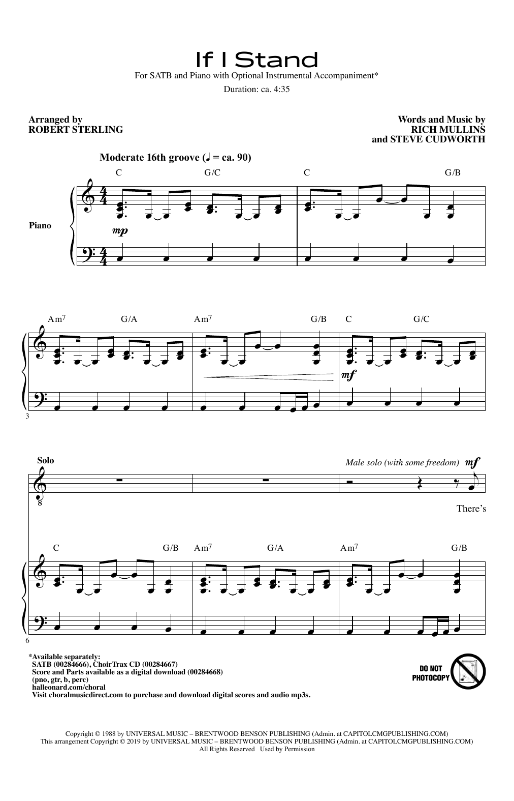 Rich Mullins & Steve Cudworth If I Stand (arr. Robert Sterling) sheet music, chords, lyrics - Printable PDF for SATB Choir