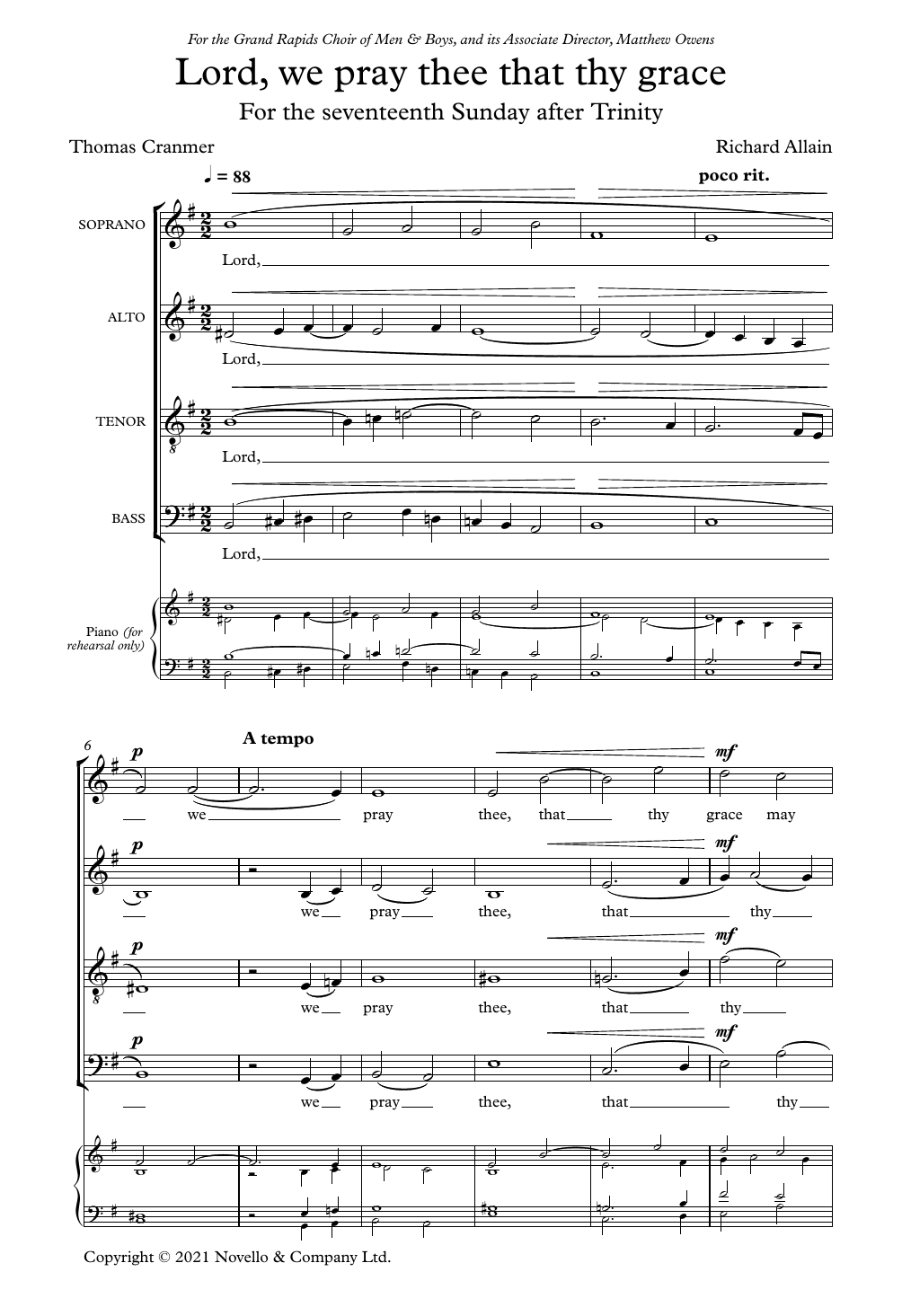 Richard Allain Lord, we pray thee that thy grace sheet music, chords, lyrics - Printable PDF for SATB Choir