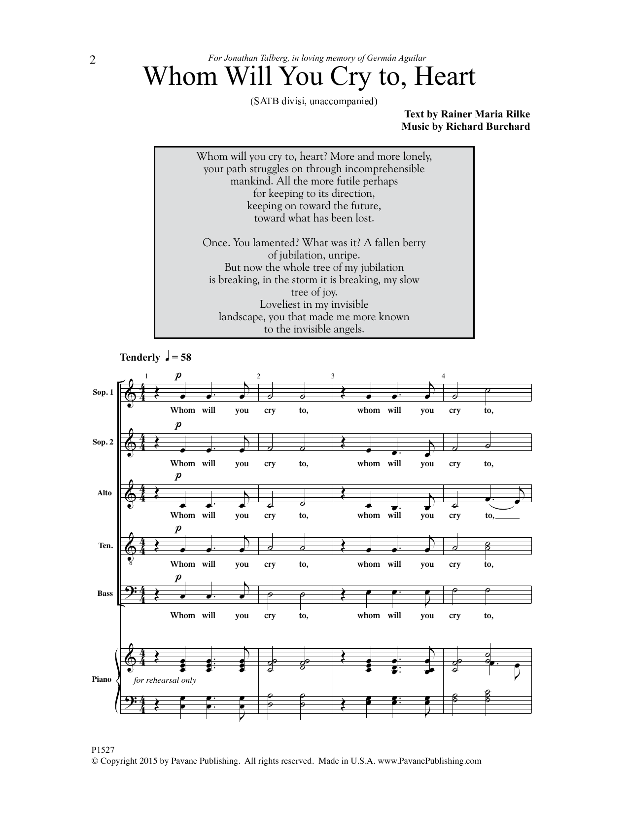 Richard Burchard Whom Will You Cry To, Heart? sheet music, chords, lyrics - Printable PDF for SATB Choir
