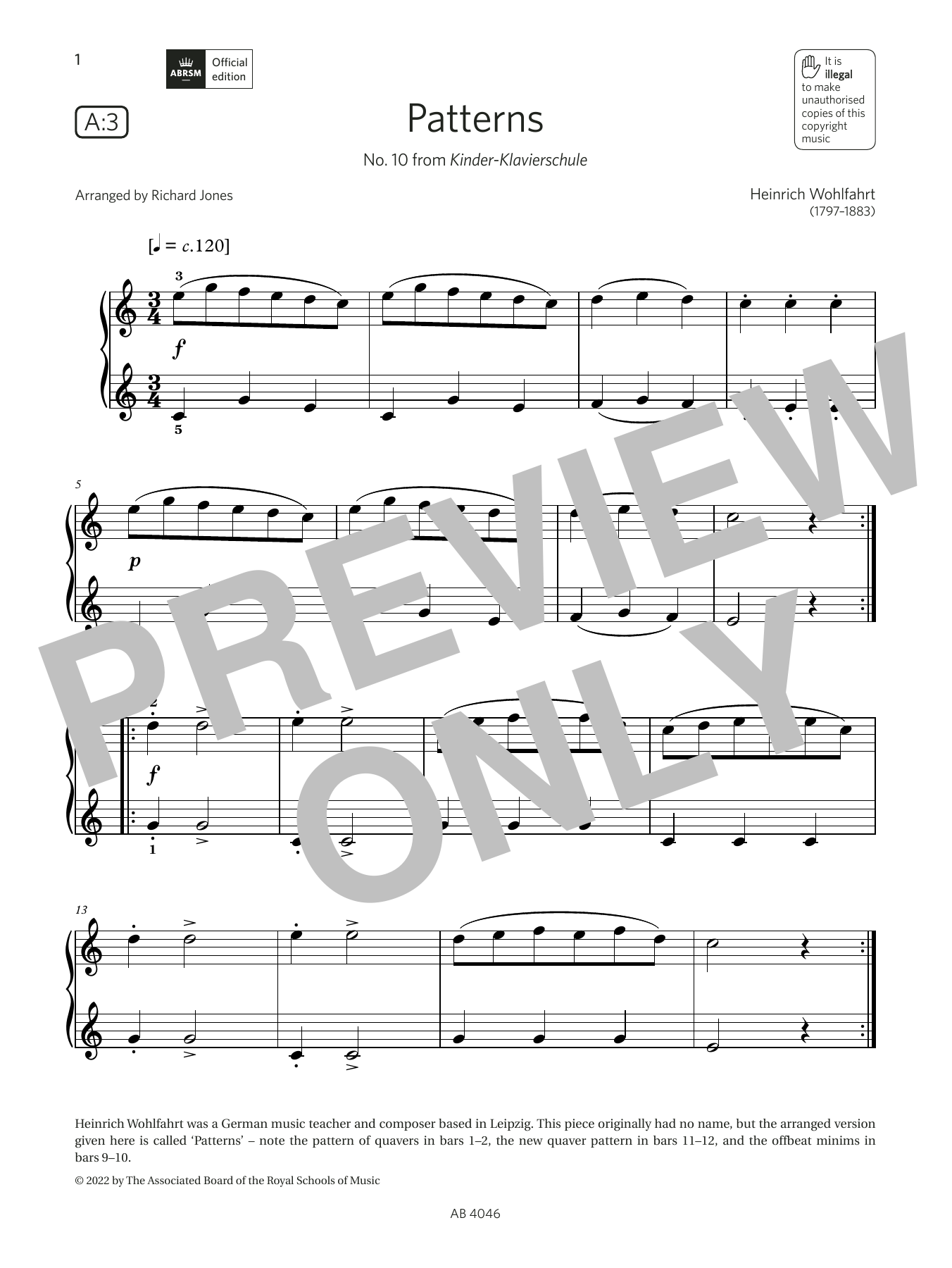 Richard Jones Patterns (Grade Initial, list A3, from the ABRSM Piano Syllabus 2023 & 2024) sheet music, chords, lyrics - Printable PDF for Piano Solo