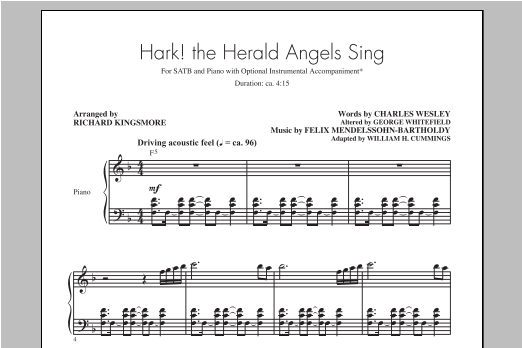 Traditional Carol Hark! The Herald Angels Sing (arr. Richard Kingsmore) sheet music, chords, lyrics - Printable PDF for SATB