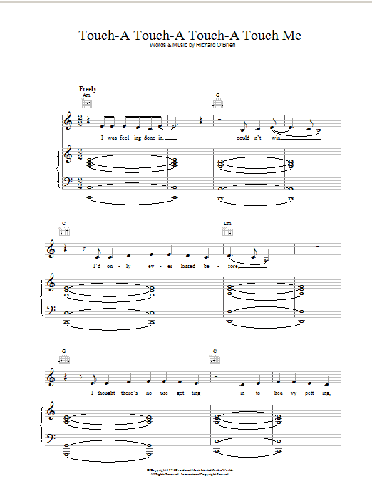 Richard O'Brien Touch-a Touch-a Touch-a Touch Me (from The Rocky Horror Picture Show) sheet music, chords, lyrics - Printable PDF for Piano, Vocal & Guitar (Right-Hand Melody)