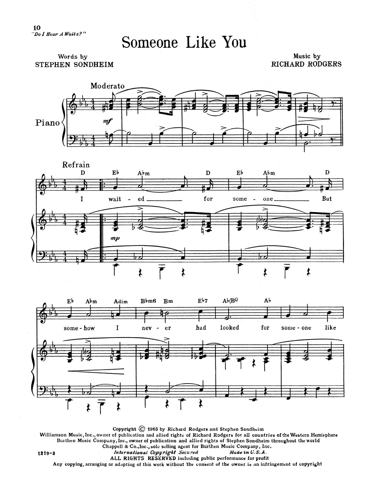 Richard Rodgers & Stephen Sondheim Someone Like You (from Do I Hear A Waltz?) sheet music, chords, lyrics - Printable PDF for Piano, Vocal & Guitar Chords (Right-Hand Melody)