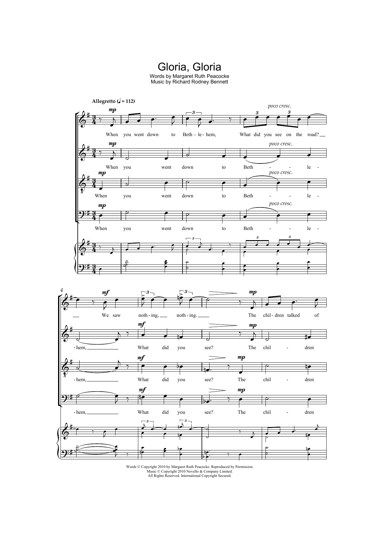 Richard Rodney Bennett Gloria, Gloria sheet music, chords, lyrics - Printable PDF for SATB Choir
