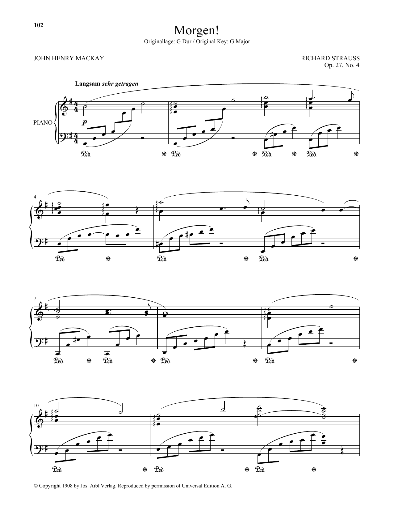 Richard Strauss Morgen! (High Voice) sheet music, chords, lyrics - Printable PDF for Piano & Vocal