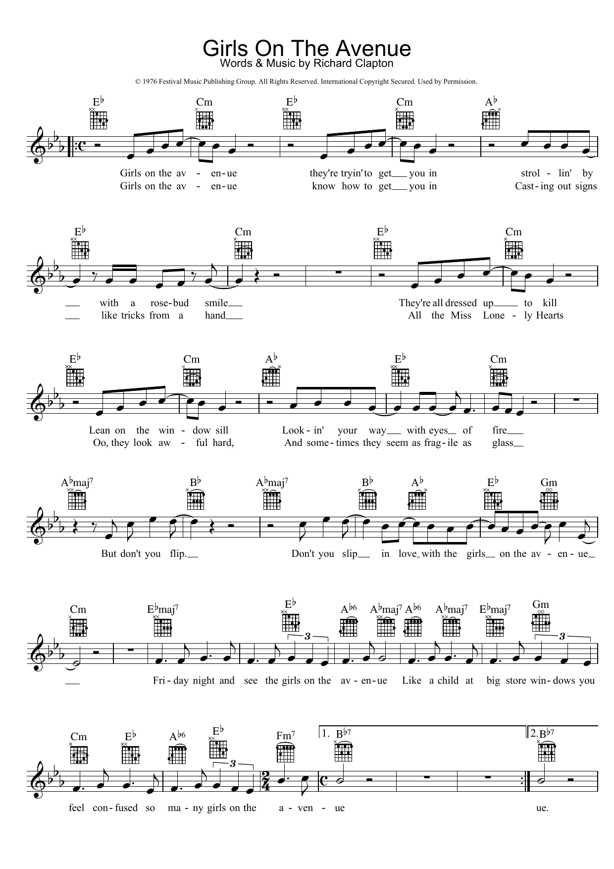 Learn to play Richard Clapton Girls On The Avenue sheet music for Melody Line, Lyrics & Chords in minutes. Richard Clapton Girls On The Avenue sheet music preview music notes and score for Melody Line, Lyrics & Chords including 2 page(s)