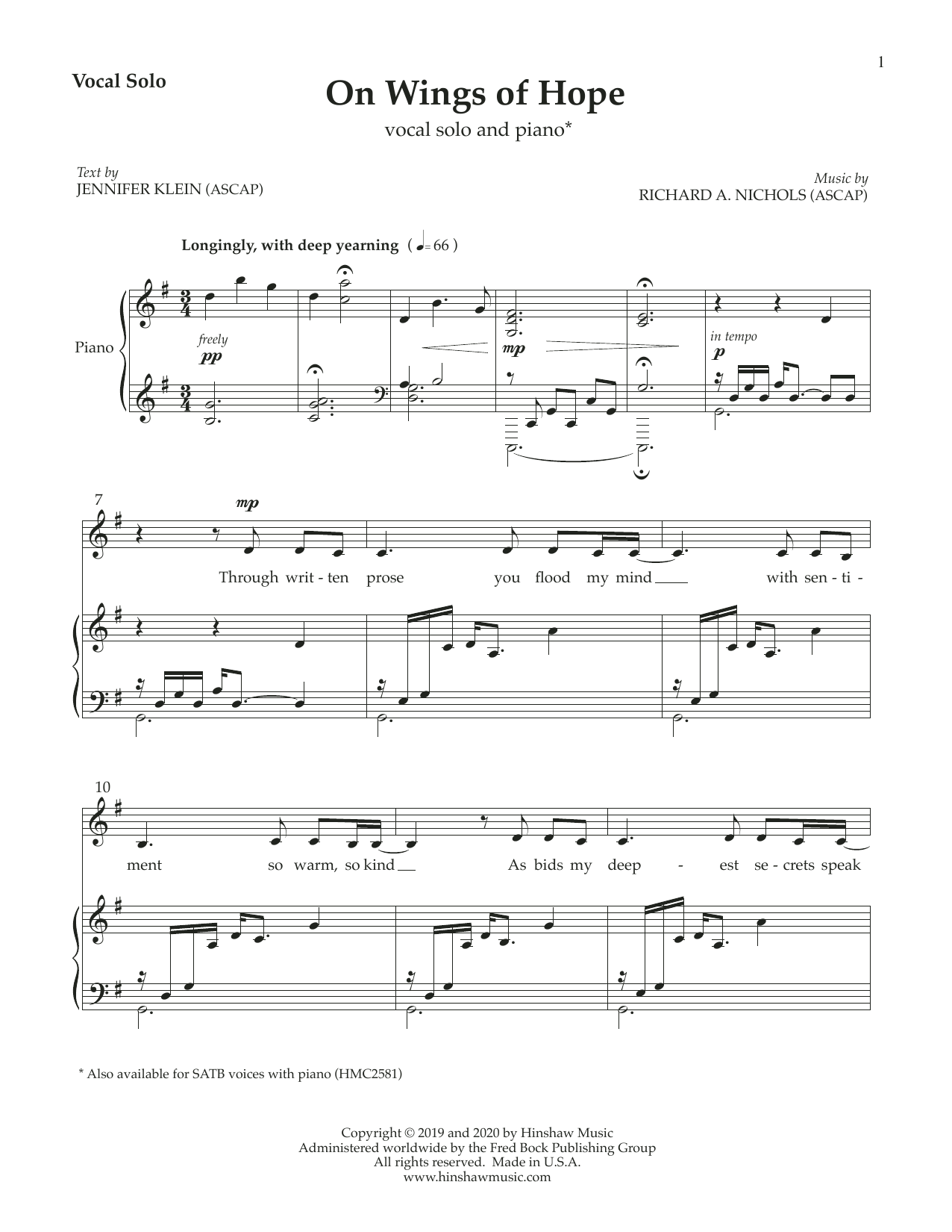 Learn to play Richard Nichols On Wings of Hope sheet music for Piano & Vocal in minutes. Richard Nichols On Wings of Hope sheet music preview music notes and score for Piano & Vocal including 7 page(s)
