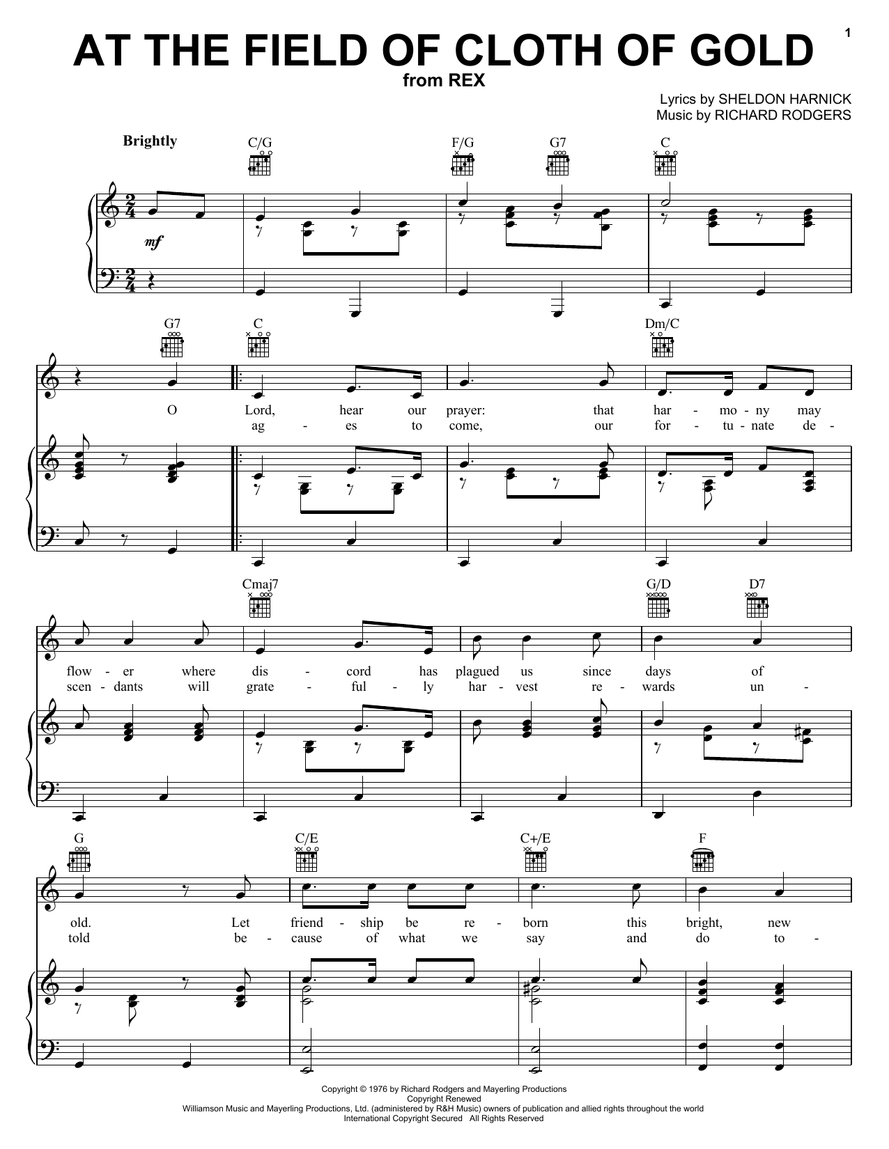 Richard Rodgers At The Field Of Cloth Of Gold sheet music preview music notes and score for Piano, Vocal & Guitar (Right-Hand Melody) including 6 page(s)
