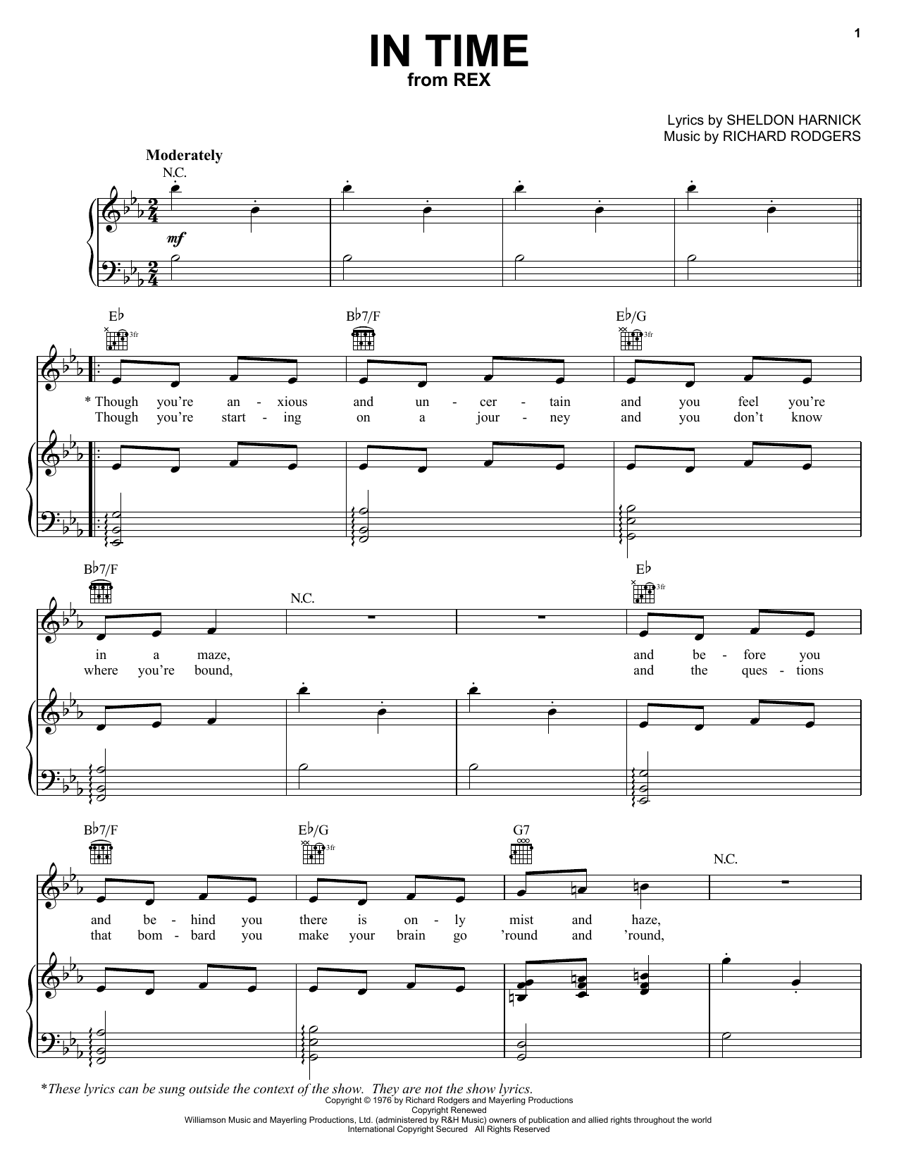 Richard Rodgers In Time sheet music preview music notes and score for Piano, Vocal & Guitar (Right-Hand Melody) including 5 page(s)