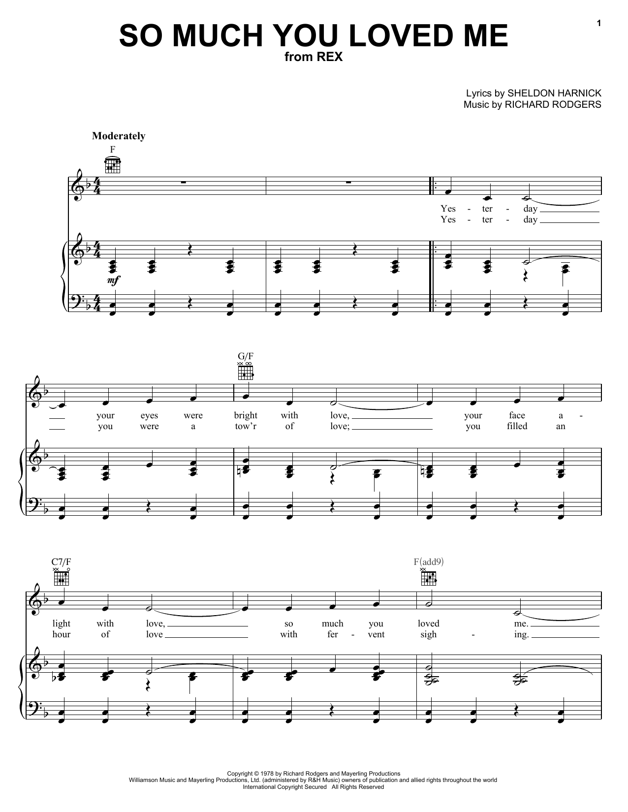 Learn to play Richard Rodgers So Much You Loved Me sheet music for Piano, Vocal & Guitar (Right-Hand Melody) in minutes. Richard Rodgers So Much You Loved Me sheet music preview music notes and score for Piano, Vocal & Guitar (Right-Hand Melody) including 4 page(s)