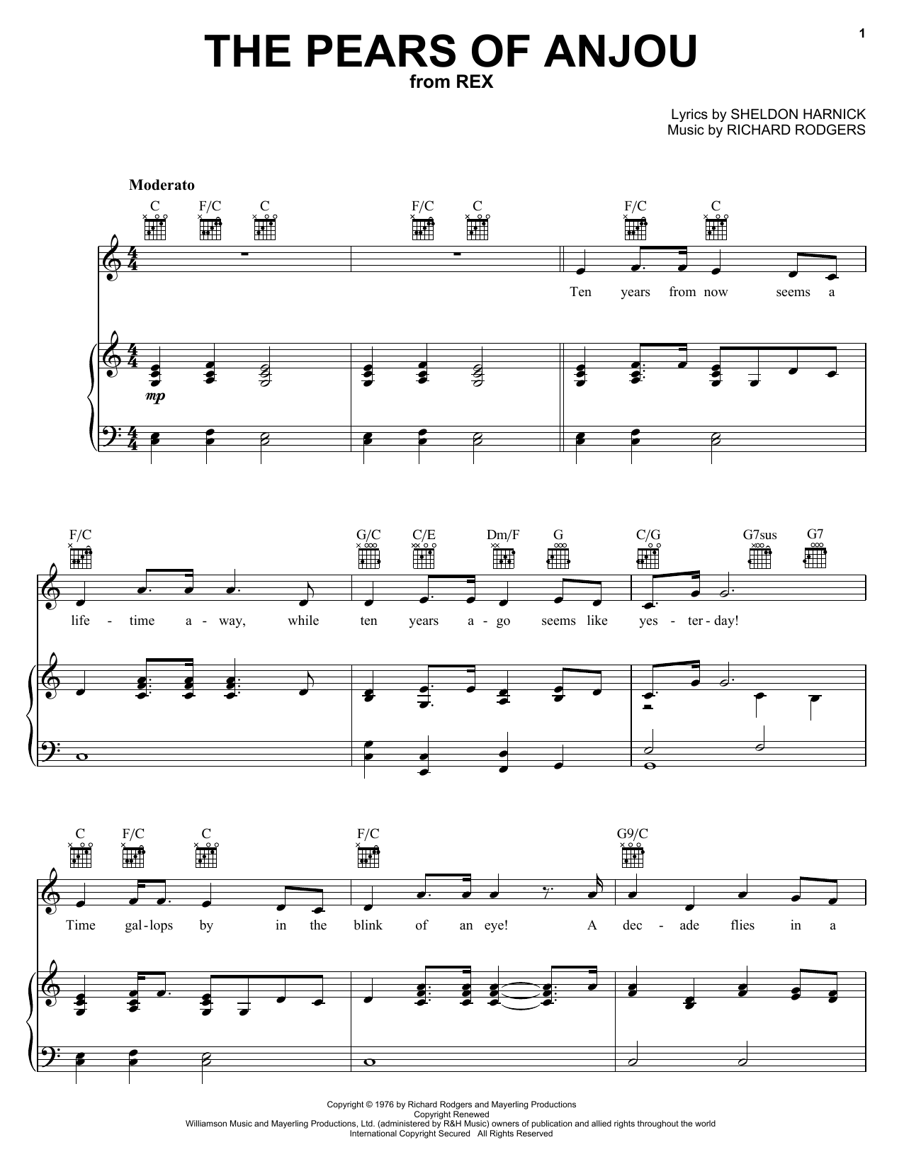 Learn to play Richard Rodgers The Pears Of Anjou sheet music for Piano, Vocal & Guitar (Right-Hand Melody) in minutes. Richard Rodgers The Pears Of Anjou sheet music preview music notes and score for Piano, Vocal & Guitar (Right-Hand Melody) including 8 page(s)