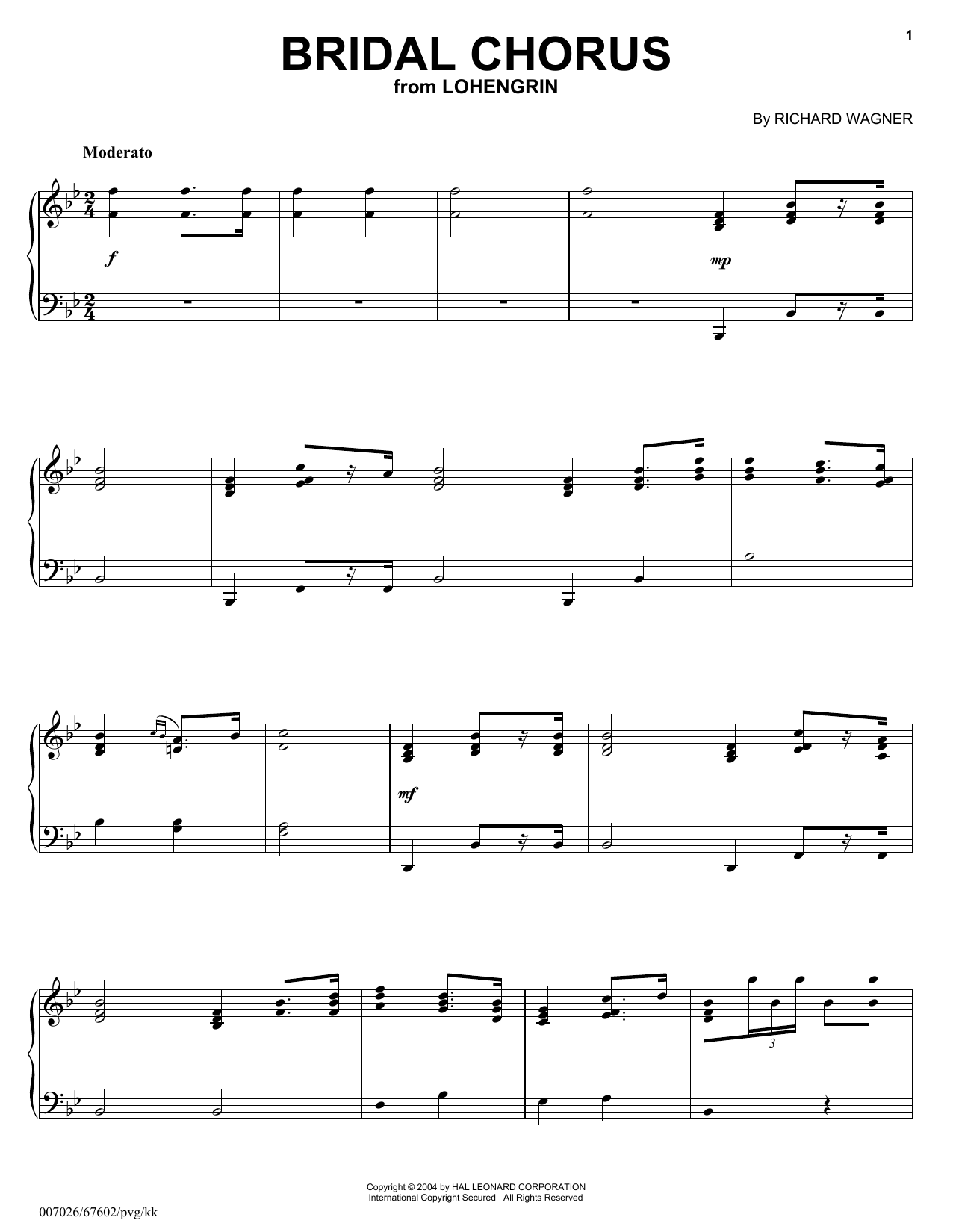 Richard Wagner Bridal Chorus sheet music preview music notes and score for Easy Piano including 3 page(s)