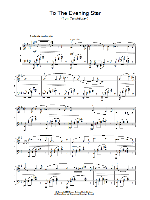 Richard Wagner To The Evening Star (from Tannhäuser) sheet music preview music notes and score for Piano including 2 page(s)