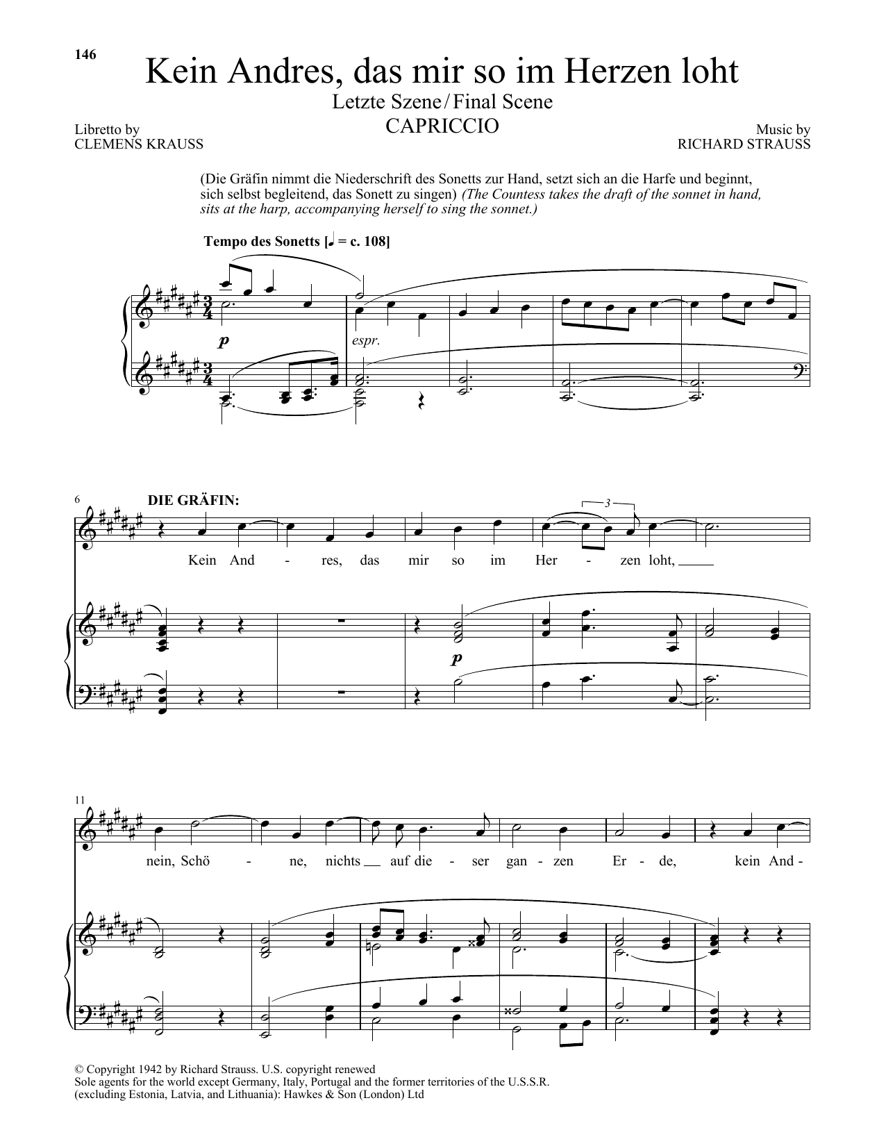 Richard Walters Kein Andres, das mir so im Herzen loht (Final Scene) (from Capriccio) sheet music preview music notes and score for Piano & Vocal including 15 page(s)