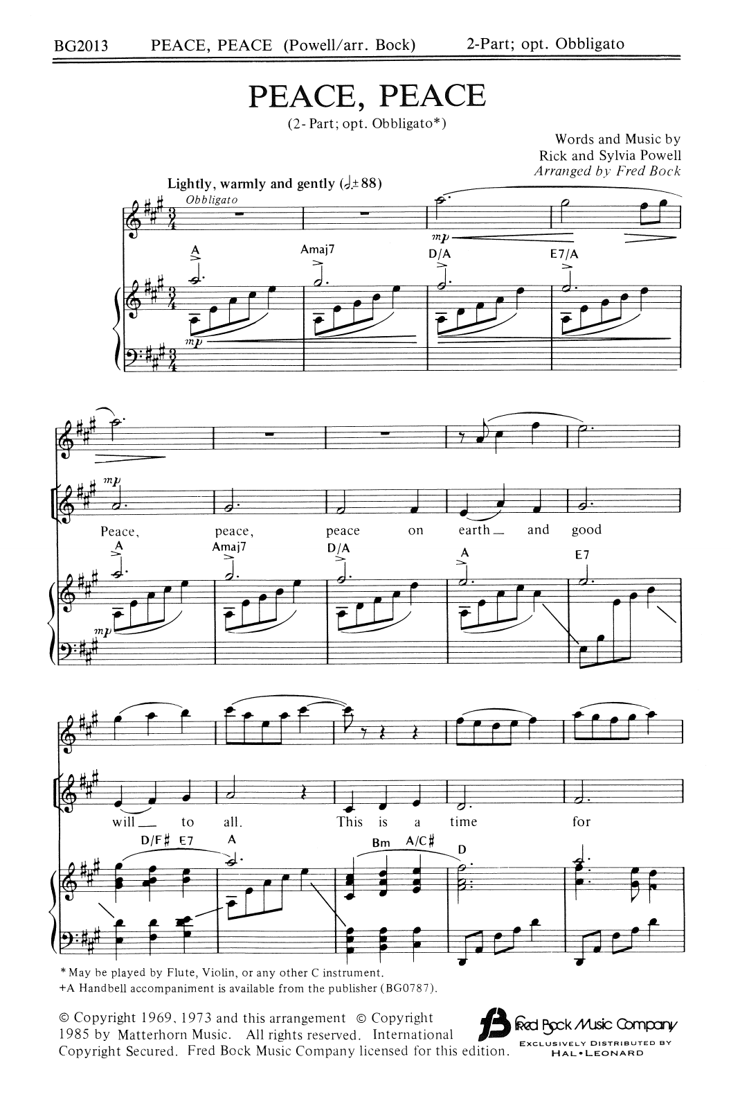 Rick & Sylvia Powell Peace, Peace (arr. Fred Bock) sheet music, chords, lyrics - Printable PDF for 2-Part Choir