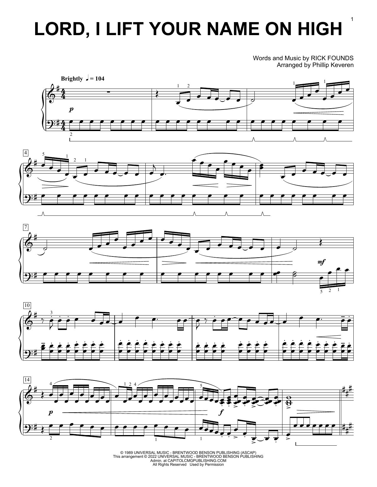 Rick Founds Lord, I Lift Your Name On High [Classical version] (arr. Phillip Keveren) sheet music, chords, lyrics - Printable PDF for Piano Solo