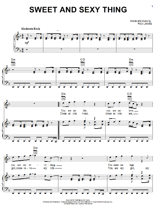 Rick James Sweet And Sexy Thing sheet music preview music notes and score for Piano, Vocal & Guitar (Right-Hand Melody) including 5 page(s)