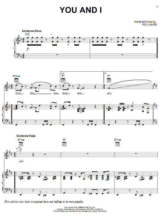 Learn to play Rick James You And I sheet music for Piano, Vocal & Guitar (Right-Hand Melody) in minutes. Rick James You And I sheet music preview music notes and score for Piano, Vocal & Guitar (Right-Hand Melody) including 9 page(s)