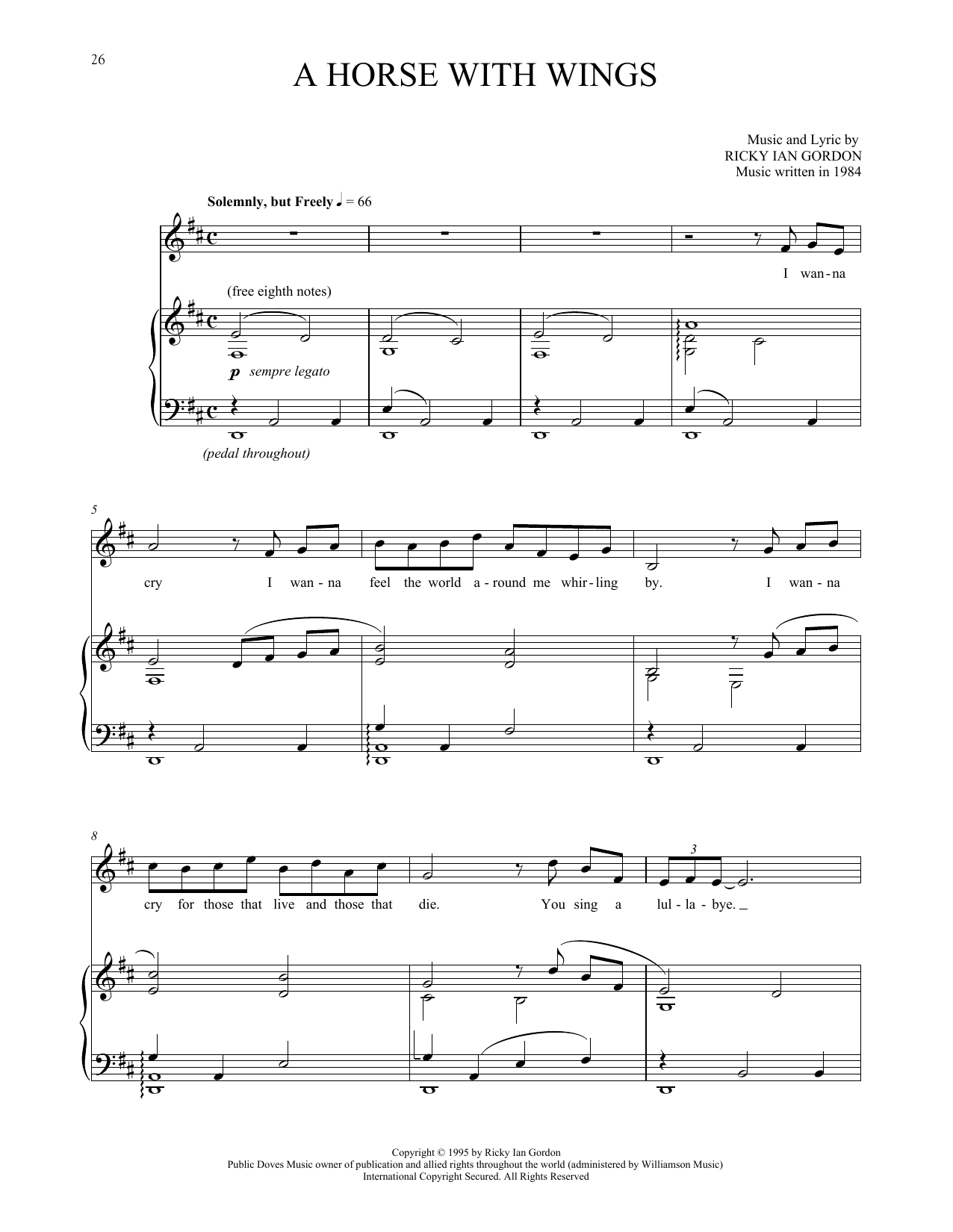Ricky Ian Gordon A Horse With Wings sheet music, chords, lyrics - Printable PDF for Piano & Vocal