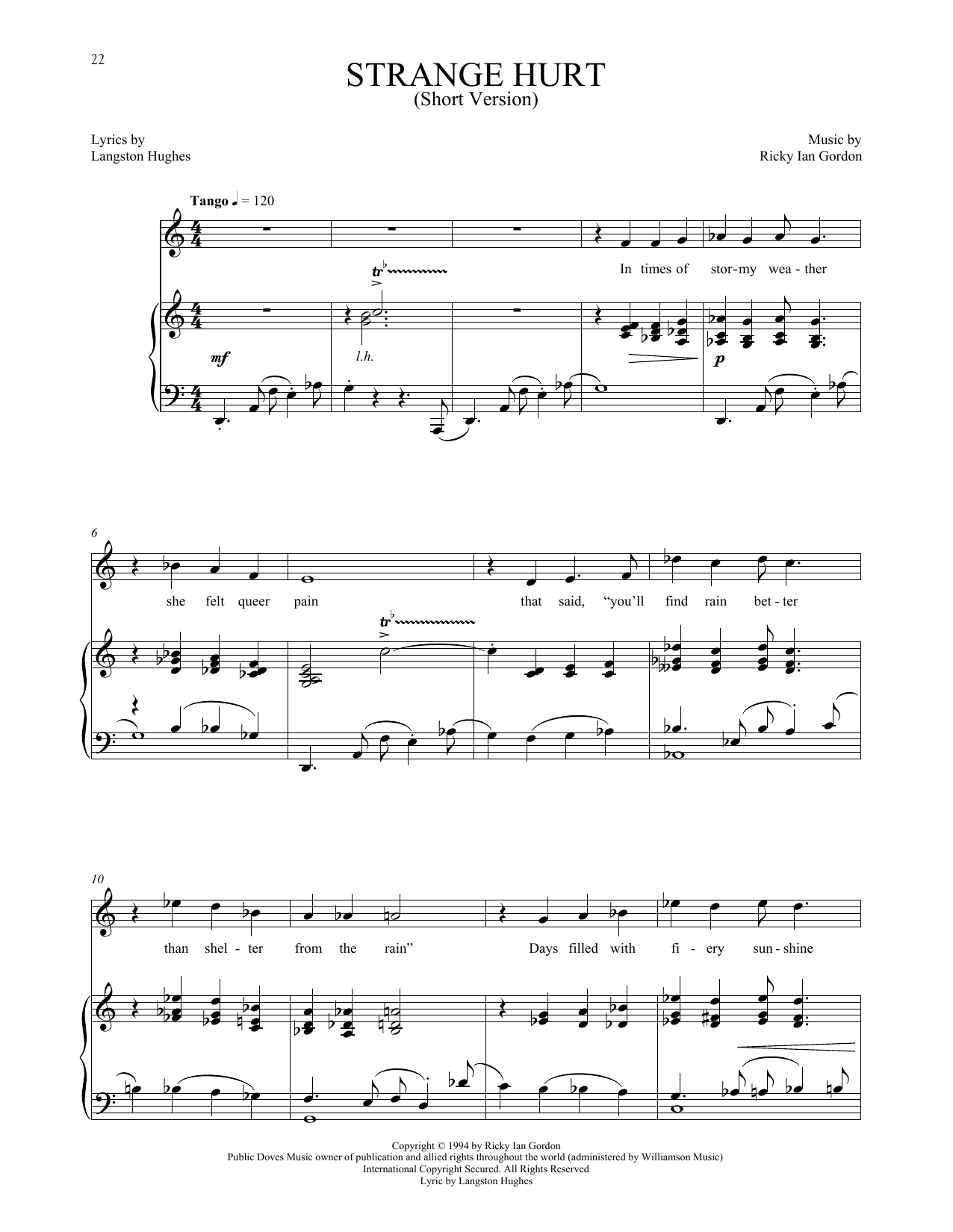 Ricky Ian Gordon Strange Hurt [Short version] sheet music, chords, lyrics - Printable PDF for Piano & Vocal