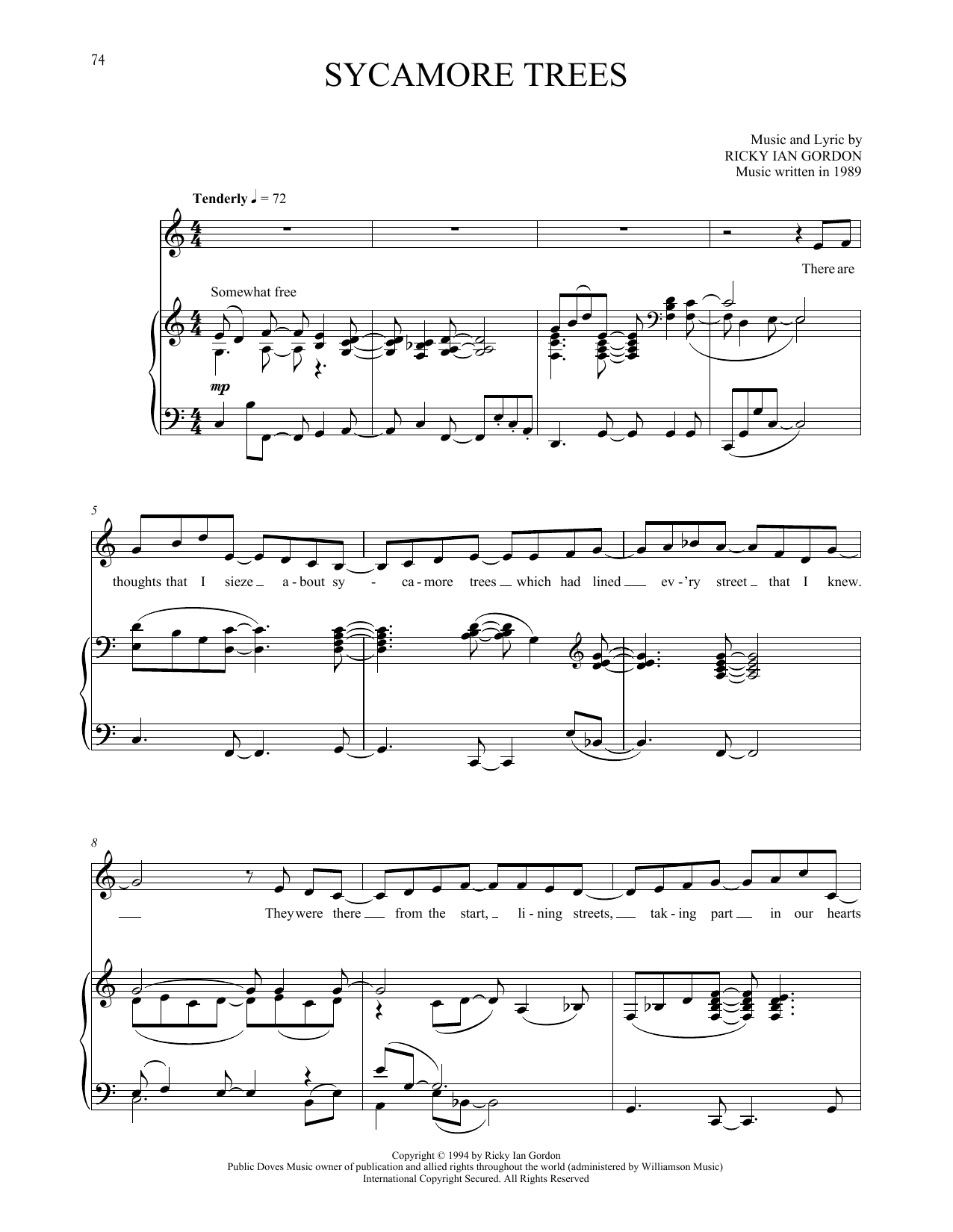 Ricky Ian Gordon Sycamore Trees sheet music, chords, lyrics - Printable PDF for Piano & Vocal