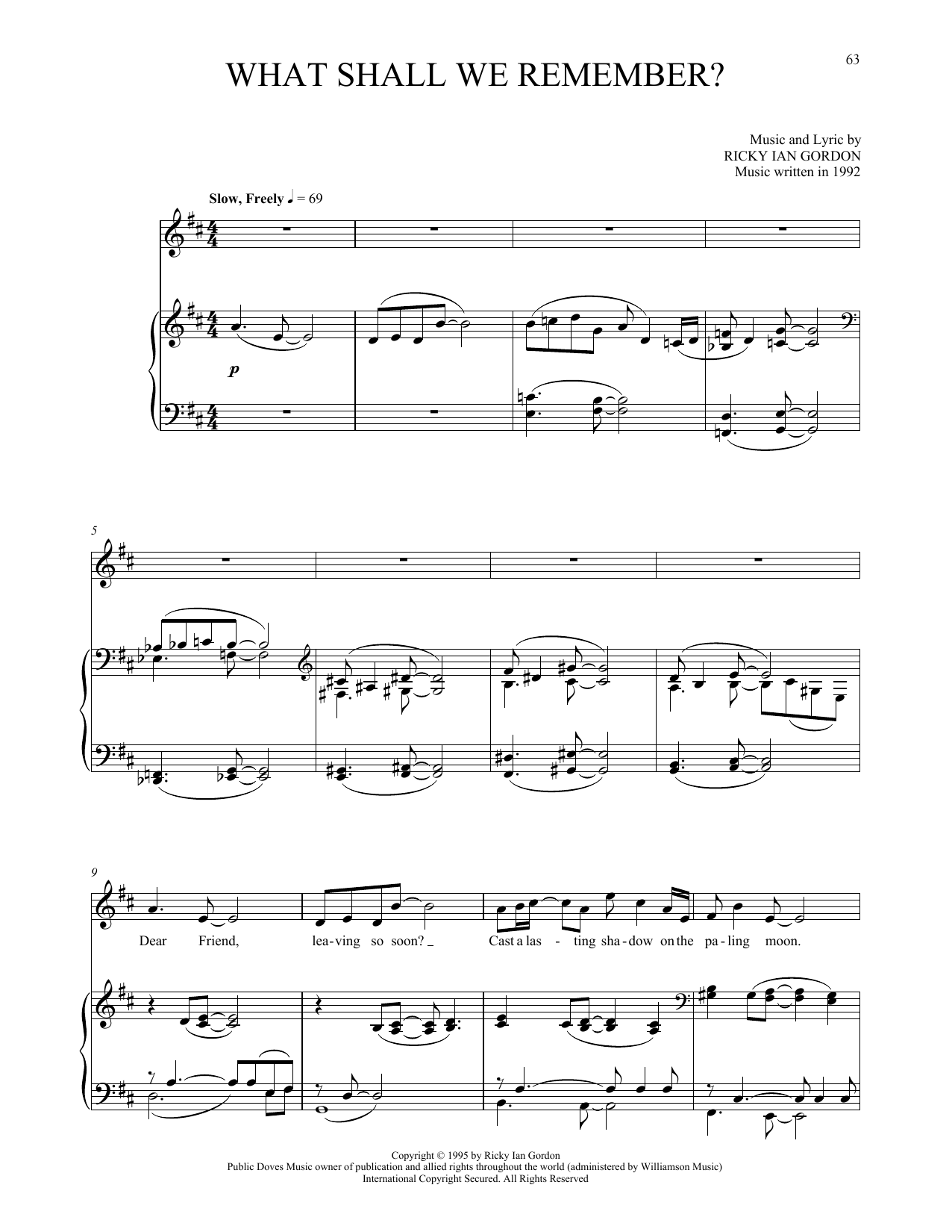 Ricky Ian Gordon What Shall We Remember? sheet music, chords, lyrics - Printable PDF for Piano & Vocal