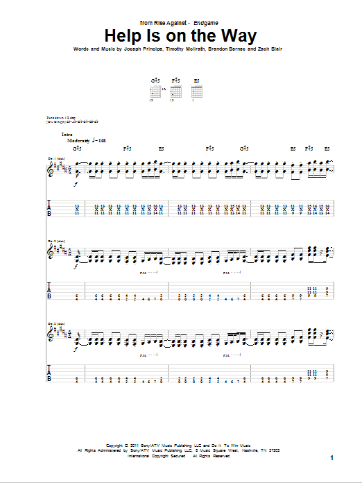 Rise Against Help Is On The Way sheet music preview music notes and score for Guitar Tab including 16 page(s)