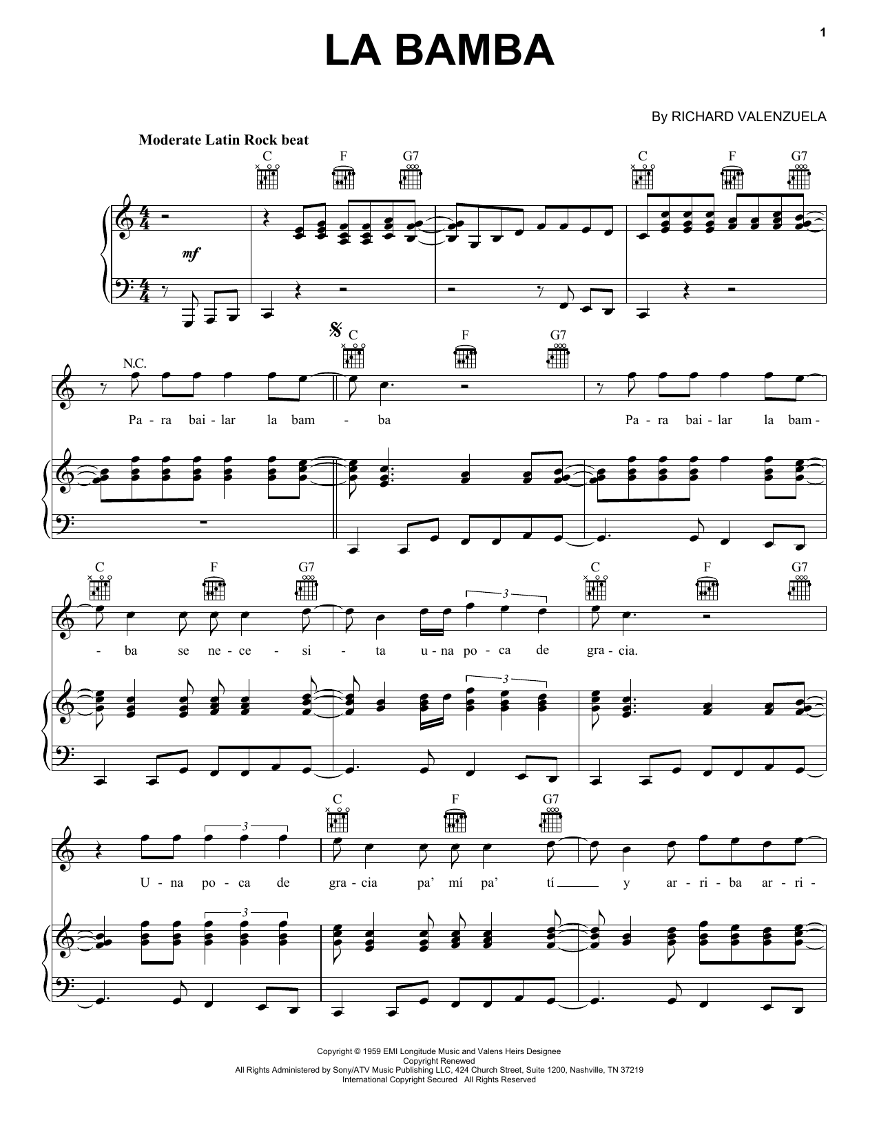 Learn to play Ritchie Valens La Bamba sheet music for Easy Guitar in minutes. Ritchie Valens La Bamba sheet music preview music notes and score for Easy Guitar including 4 page(s)