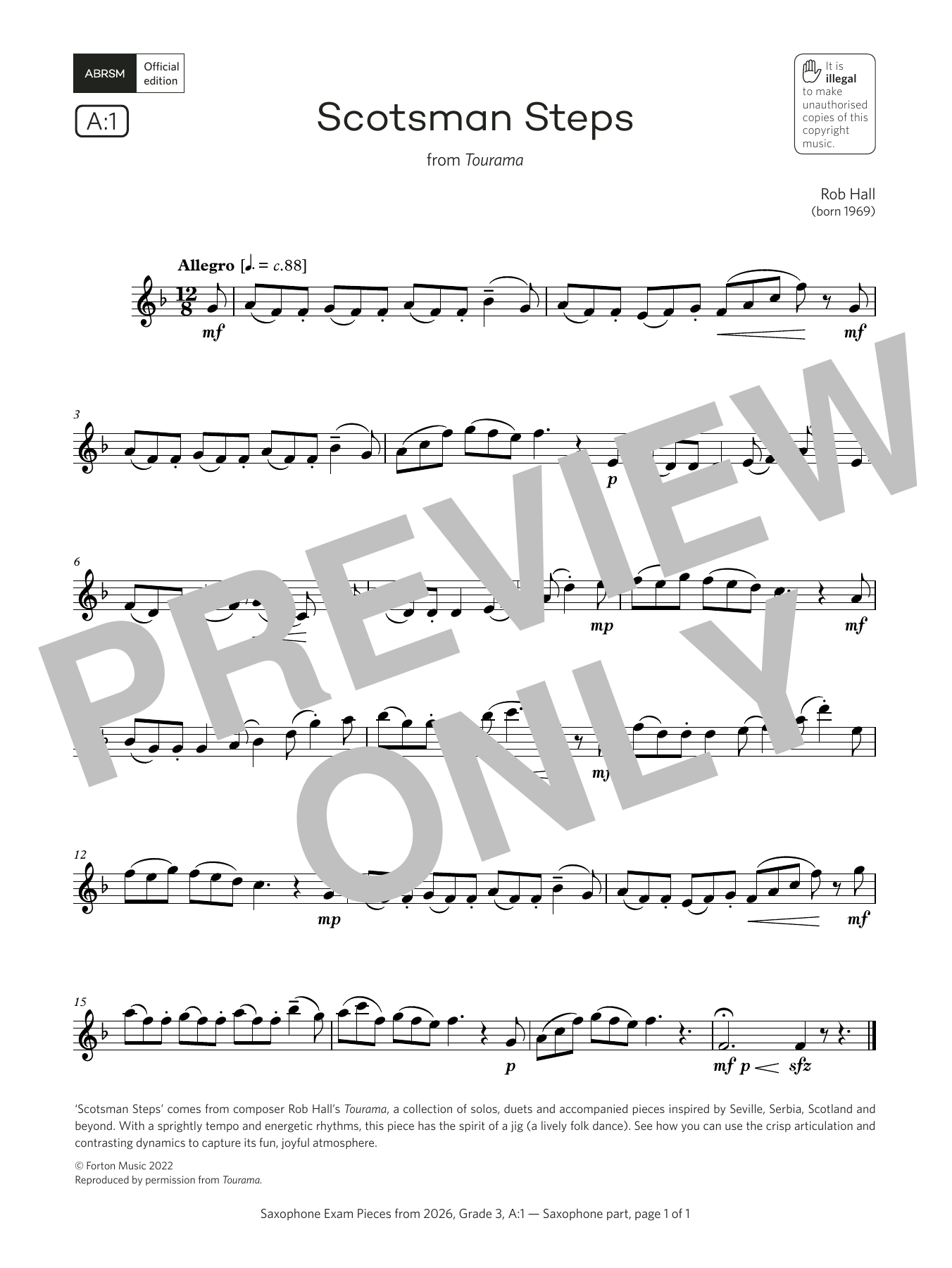 Rob Hall Scotsman Steps (Grade 3, list A1, from the ABRSM Saxophone Syllabus from 2026) sheet music, chords, lyrics - Printable PDF for Alto Sax Solo