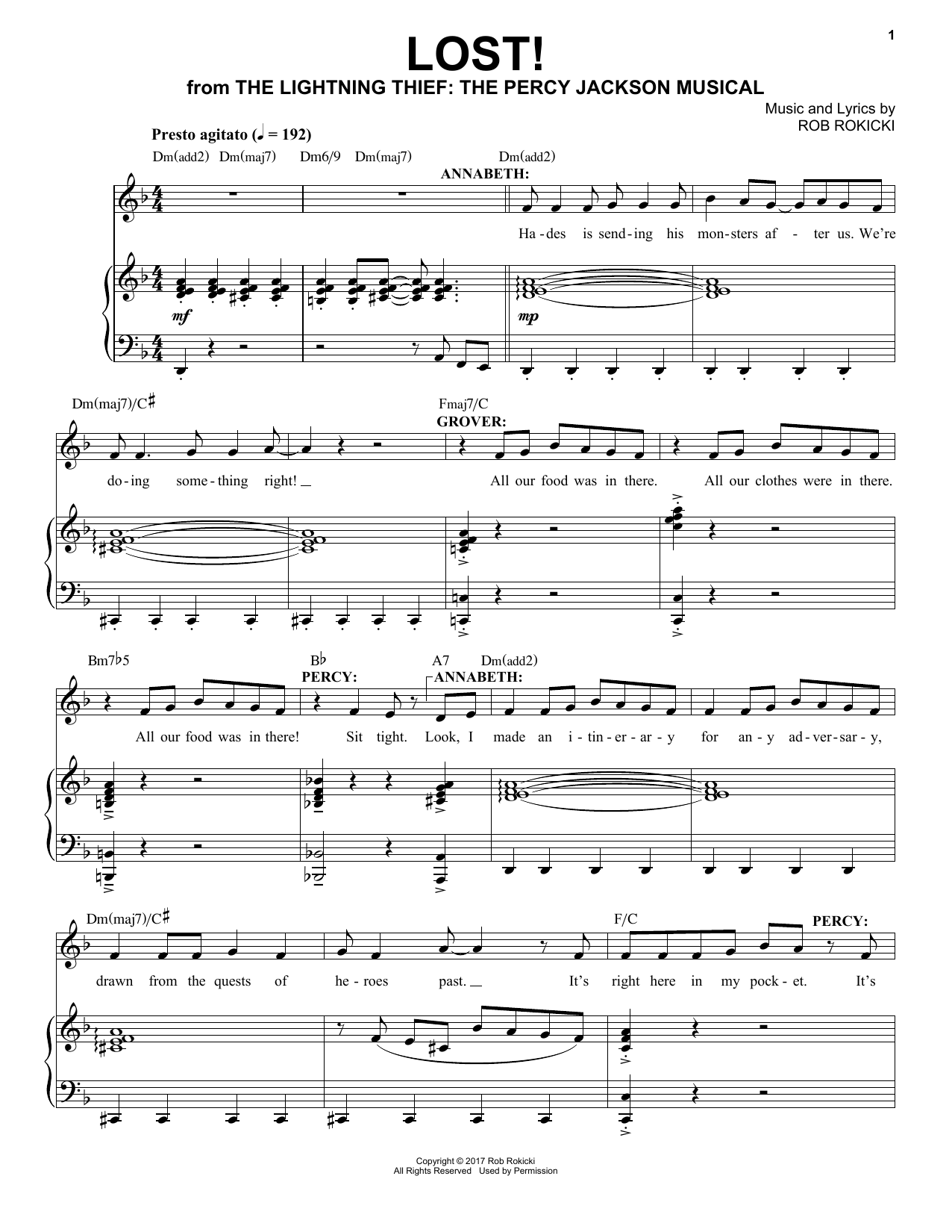 Rob Rokicki Lost! (from The Lightning Thief: The Percy Jackson Musical) sheet music, chords, lyrics - Printable PDF for Piano & Vocal