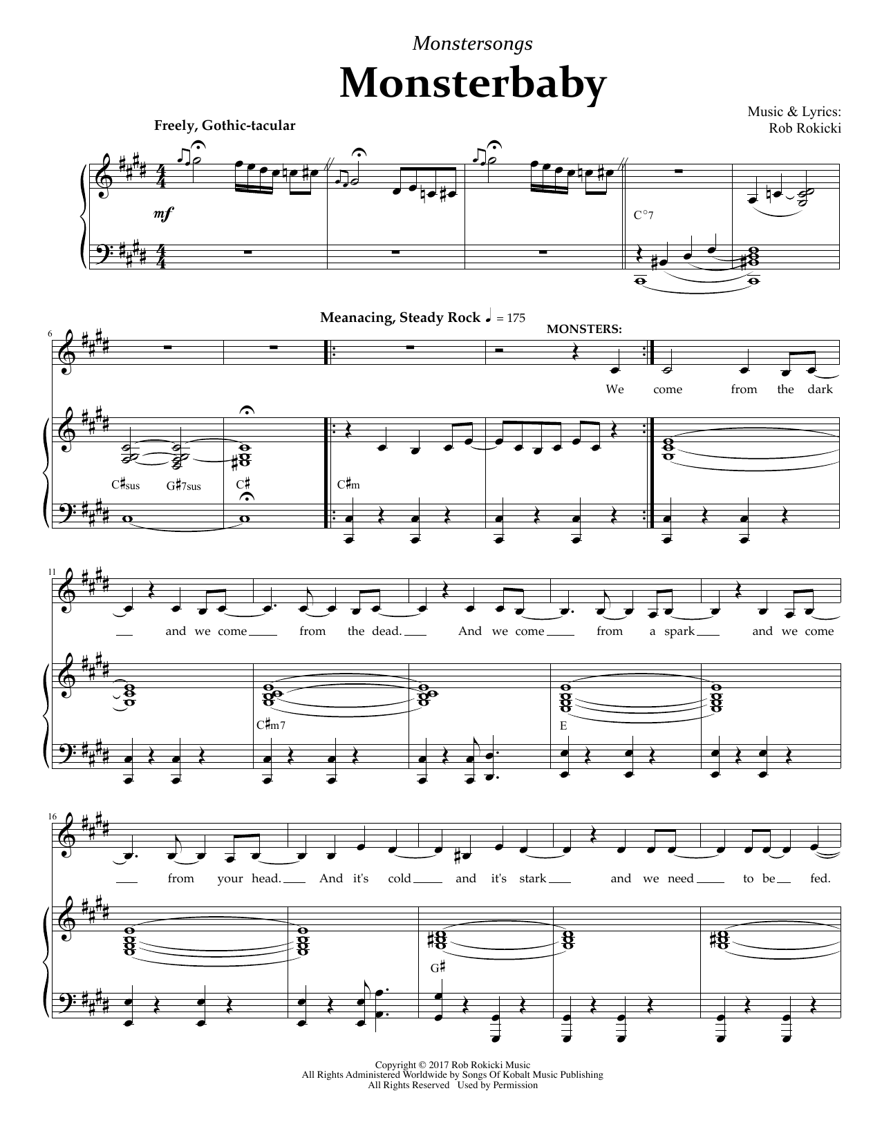 Learn to play Rob Rokicki Monsterbaby (from Monstersongs) sheet music for Piano & Vocal in minutes. Rob Rokicki Monsterbaby (from Monstersongs) sheet music preview music notes and score for Piano & Vocal including 12 page(s)