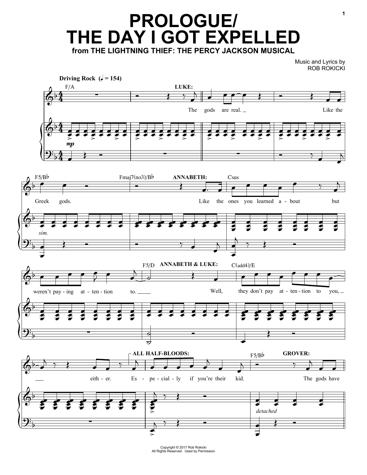 Learn to play Rob Rokicki Prologue/The Day I Got Expelled (from The Lightning Thief: The Percy Jackson Musical) sheet music for Piano & Vocal in minutes. Rob Rokicki Prologue/The Day I Got Expelled (from The Lightning Thief: The Percy Jackson Musical) sheet music preview music notes and score for Piano & Vocal including 10 page(s)