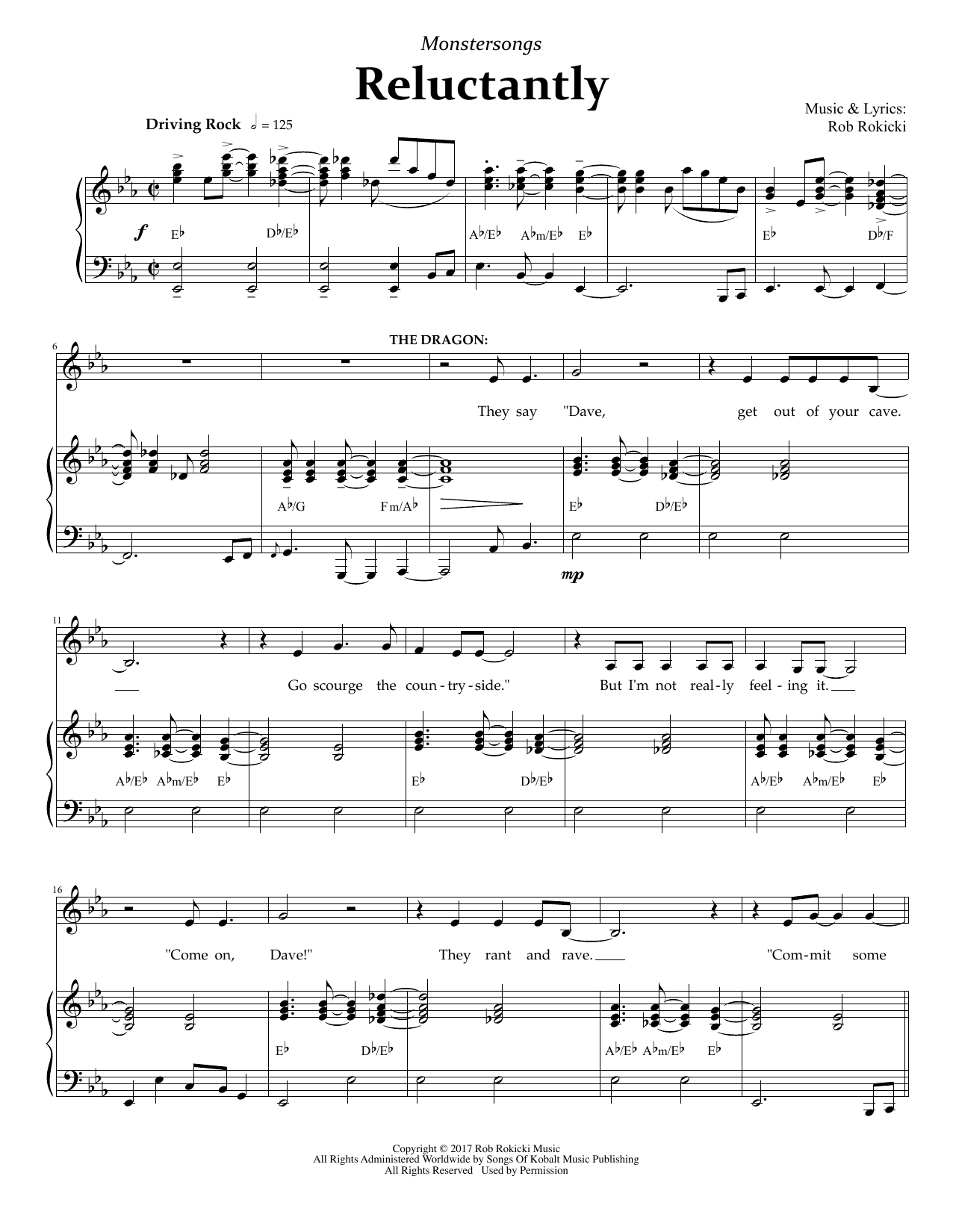 Learn to play Rob Rokicki Reluctantly (from Monstersongs) sheet music for Piano & Vocal in minutes. Rob Rokicki Reluctantly (from Monstersongs) sheet music preview music notes and score for Piano & Vocal including 9 page(s)