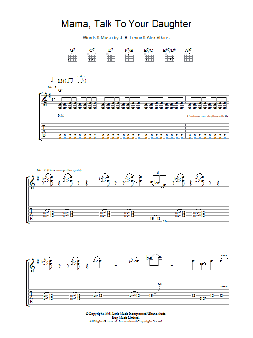 Robben Ford Mama, Talk To Your Daughter sheet music, chords, lyrics - Printable PDF for Guitar Tab
