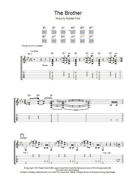 Robben Ford The Brother (For Jimmie and Stevie) sheet music, chords, lyrics - Printable PDF for Guitar Tab