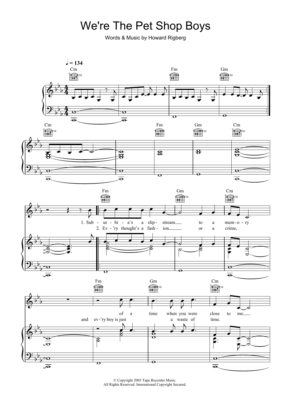 Robbie Williams We're The Pet Shop Boys sheet music, chords, lyrics - Printable PDF for Piano, Vocal & Guitar (Right-Hand Melody)